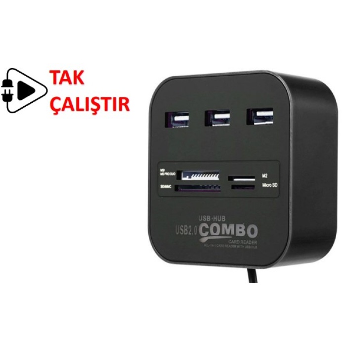 Concord C-847 3 Port USB Çoğaltıcı Hub USB 2.0 SD TF 60Cm Kablo  Tak Çalıştır