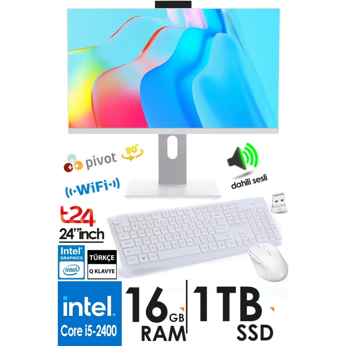 J-TECH 24T i5-2400 3.40GHz 16GB RAM 1TB SSD Webcam Klavye Mouse 24 inç FHD All in One Bilgisayar