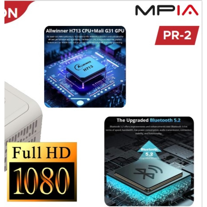 MPIA PR-2 232GB 1080P FULLHD Wi-Fi/Bluetooth/5G Android Cortex A53 USB/HDMI Projeksion Cihazı