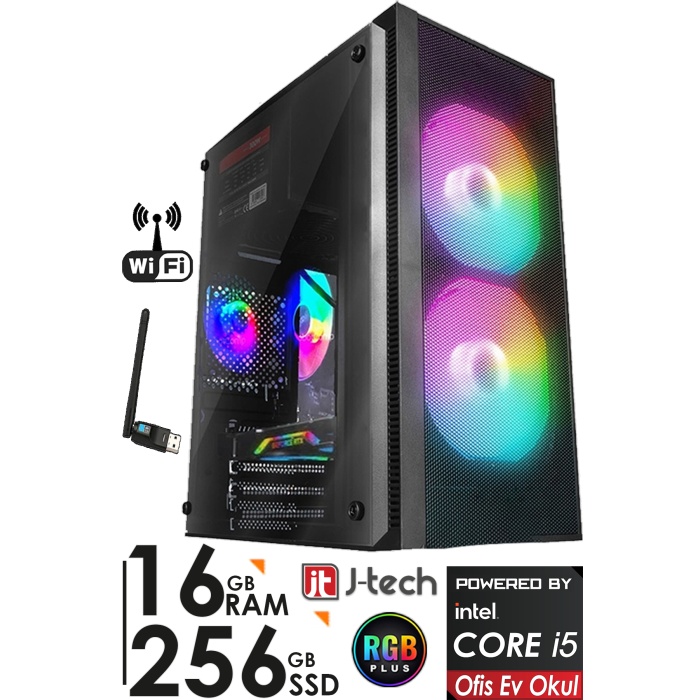 J-TECH R284 i5 2400 3.40Ghz 16GB RAM 256GB SSD WiFi Masaüstü Bilgisayar