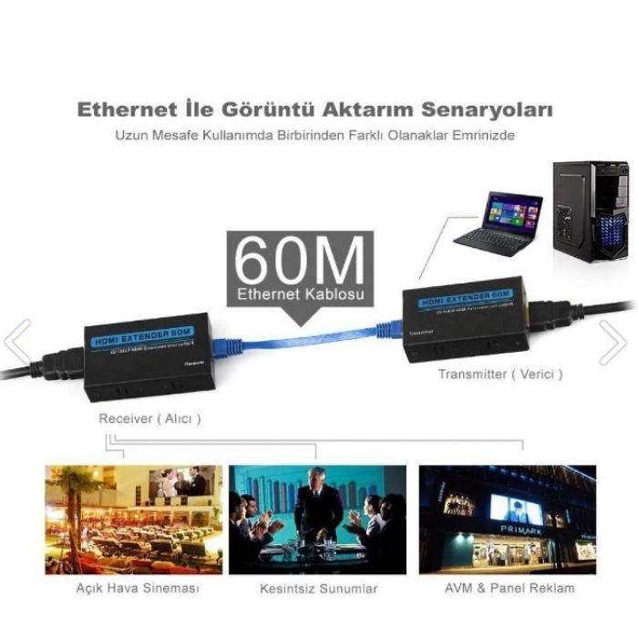 Concord HDE Hdtv Extender HD 4K HDMI to CAT5-CAT6 Extender 60 Metre Uzatıcı