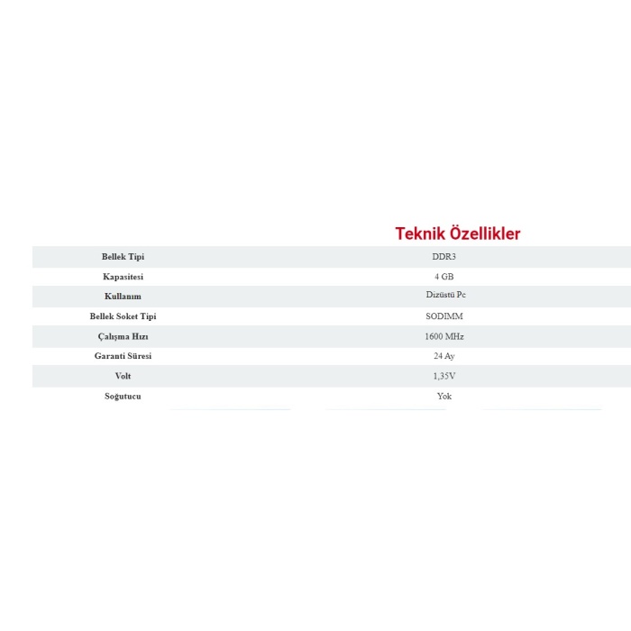 Turbox Race Lap S 4GB DDR3 1600MHZ Notebook Ram