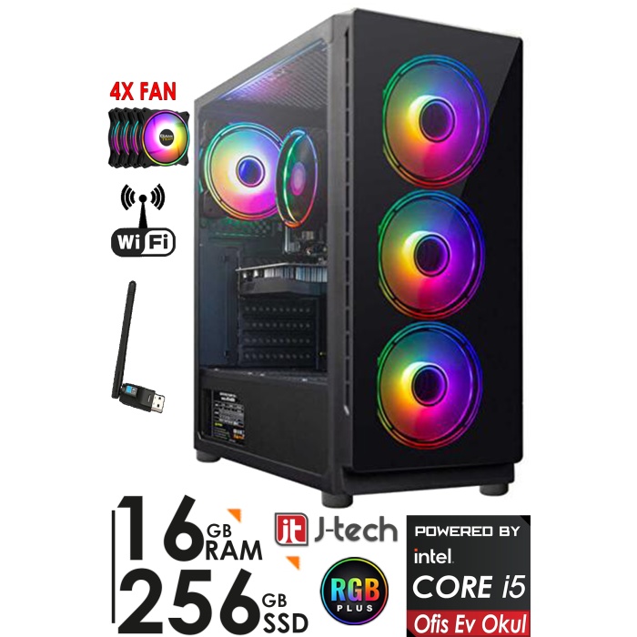 J-TECH R384 i5 2400 3.40Ghz 16GB RAM 256GB SSD WiFi Masaüstü Bilgisayar