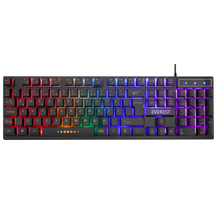 Everest KB-24 Siyah Rainbow Membrane RGB Işıklı Oyuncu Klavyesi Türkçe Q