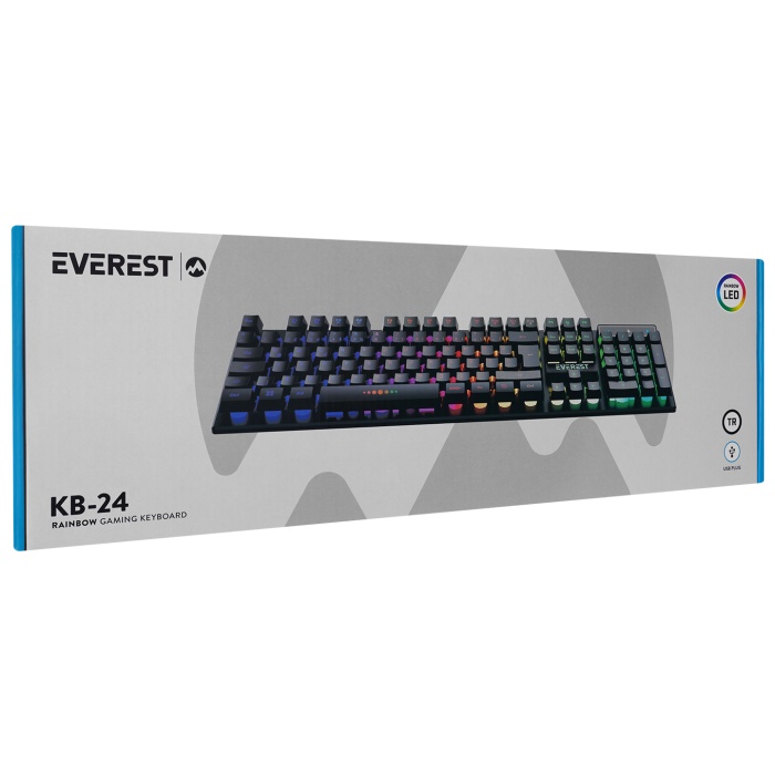 Everest KB-24 Siyah Rainbow Membrane RGB Işıklı Oyuncu Klavyesi Türkçe Q