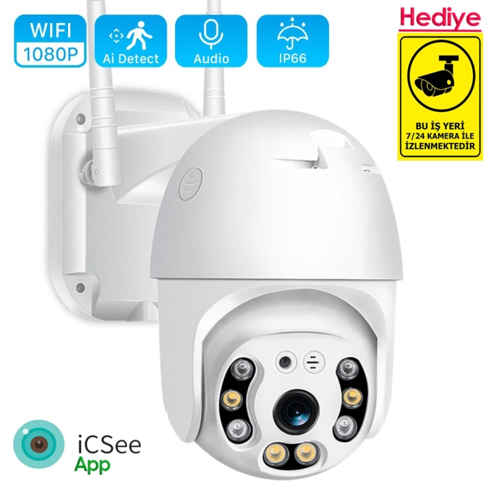 PTZ20V 1080P 4XZoom IR 270° Gece Renkli İki Yönlü Ses Mikrofonlu WiFi Kablosuz IP Kamera