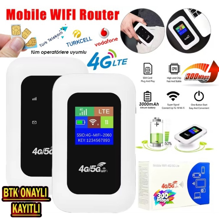 4G/5G A8-E Mobil Sim Kartlı WiFi Router 300Mbps Kablosuz 3000mAh Taşınabilir Hotspot Cep Modem