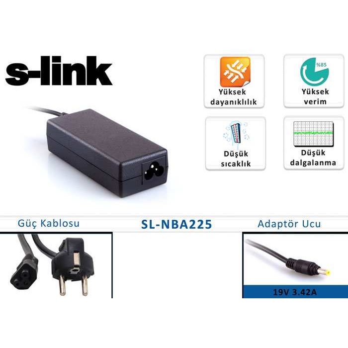 S-link SL-NBA225 19V 3.42A 1.7mm-4.0mm Standart  Adaptörü