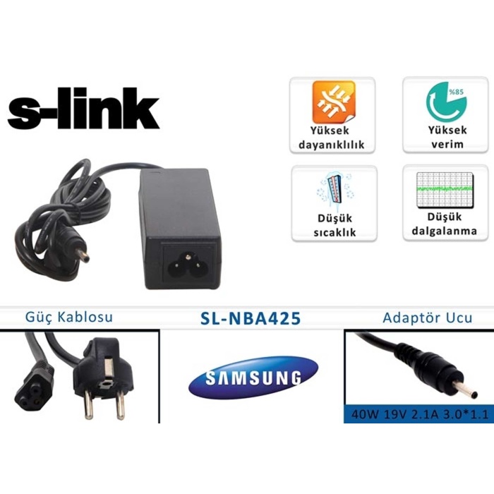 S-link SL-NBA425 40w 19v 2.1a 3.0-1.1 Samsung Notebook Adaptörü