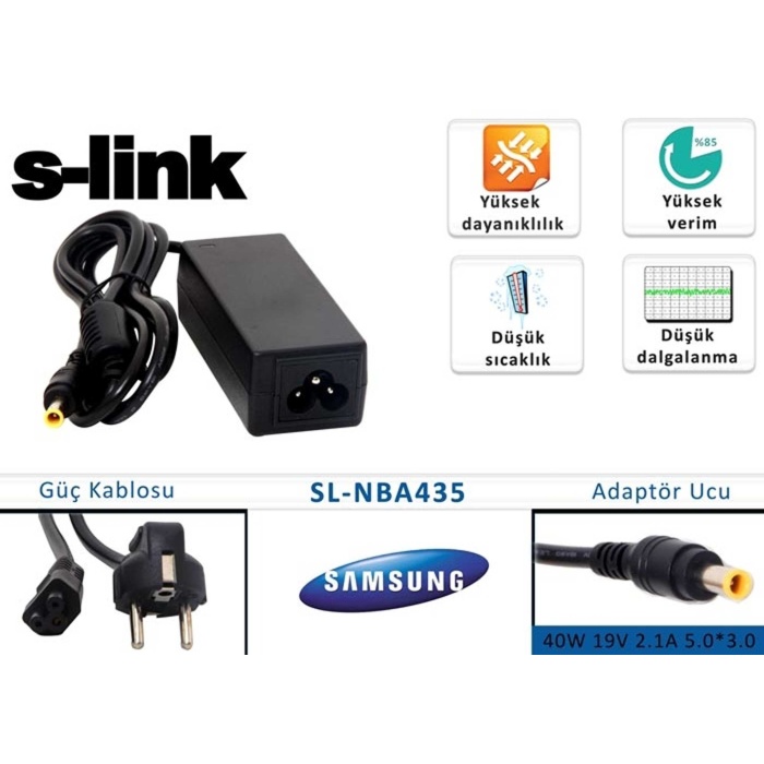 S-link SL-NBA435 40w 19v 2.1a 5.0-3.0 Samsung Notebook Standart Adaptörü