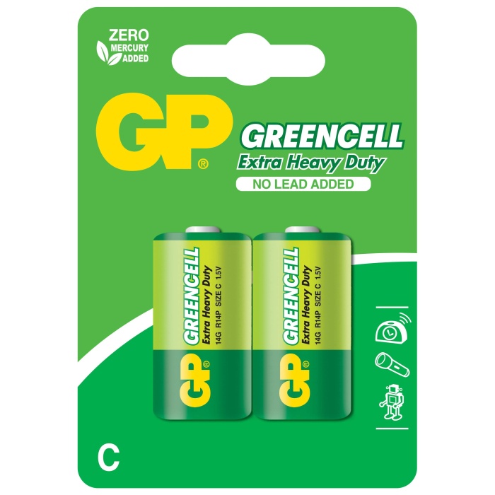 GP Greencel R14 Orta Boy Çinko Pil 2li Paket GP14G-U2