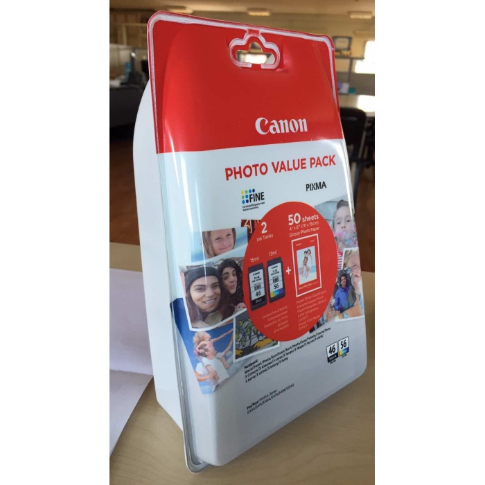 Canon PG-46 CL-56 Multipack 2li Mürekkep Kartuş 50 adet 10x15 Fotoğraf Kağıdı Hediyeli