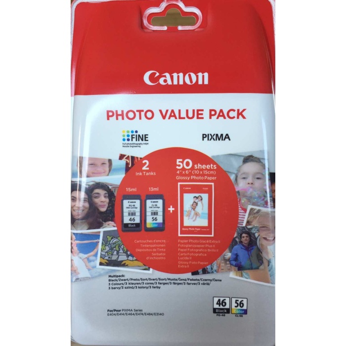 Canon PG-46 CL-56 Multipack 2li Mürekkep Kartuş 50 adet 10x15 Fotoğraf Kağıdı Hediyeli