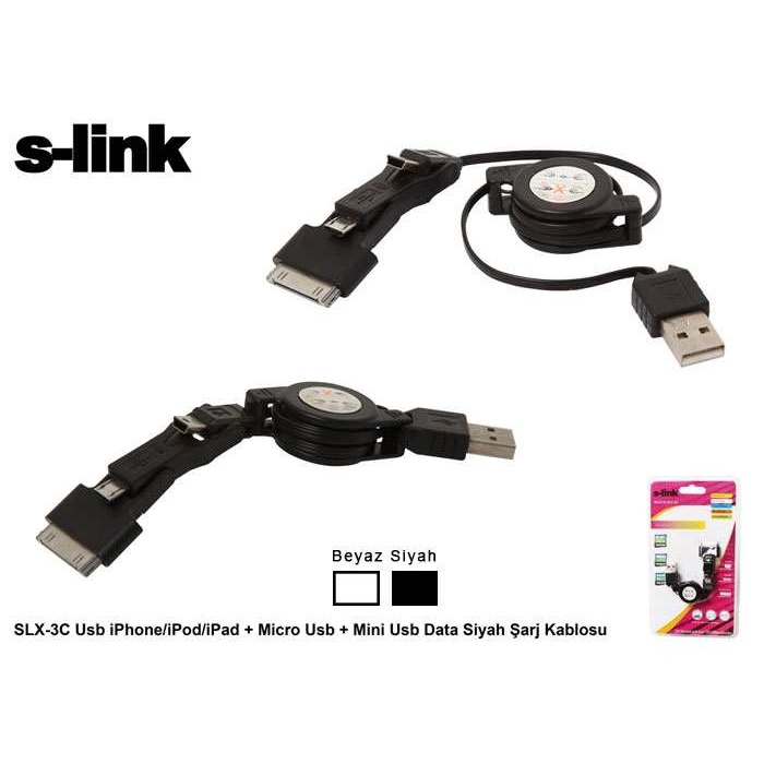 S-link SLX-3C WH mini-micro usb+ipad-iphone 4-3gs Kablosu