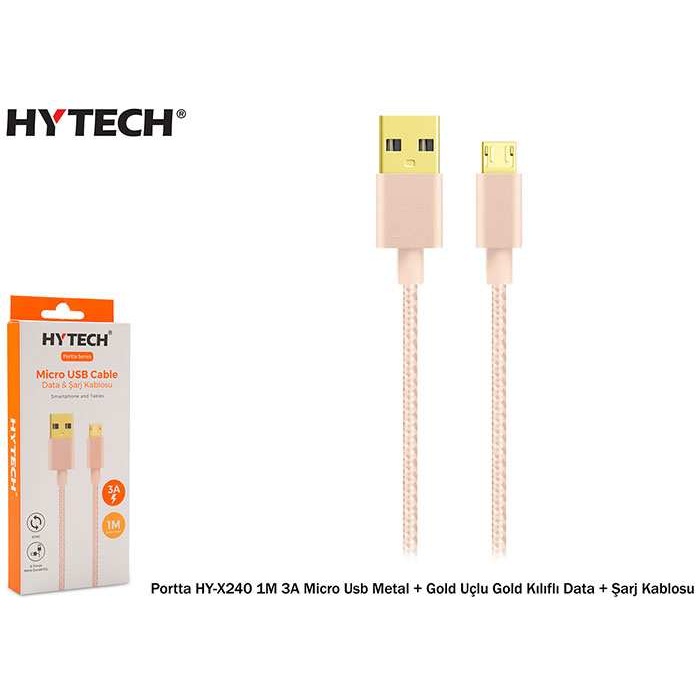 Hytech Portta HY-X240 1M 3A Micro Usb Kılıflı Gold Data + Şarj Kablosu