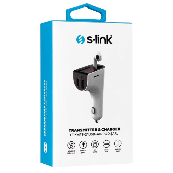 S-link SL-BT245 5V 3.1A - 5V 1A Bluetooth Kulaklık ve TF+USB Fm Transmitter