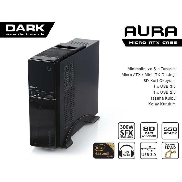 Dark Aura 300W USB3.0, Kart Okuyuculu,MicroATX - Mini ITX Kasa