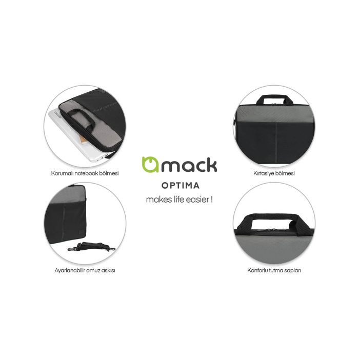 Mack Mcc-008 Gri Siyah-Gri 15.6 Optıma Notebook Çantası