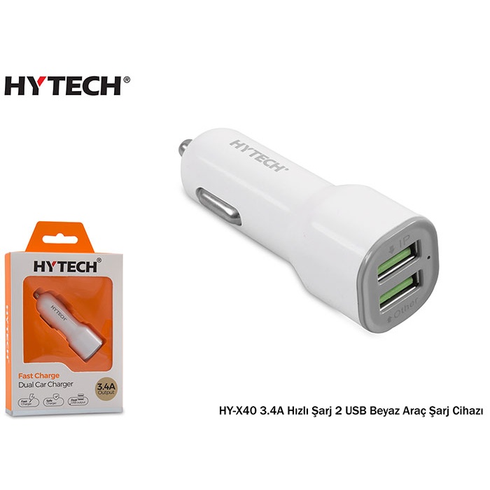 Hytech HY-X40 3.4A Hızlı Şarj 2 USB Beyaz Araç Şar