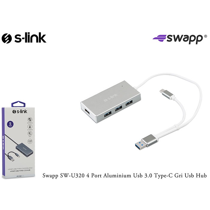 S-link Swapp SW-U320 4 Port Usb 3.0 Type-c Gri Aluminium Usb 3.0 Usb Hub