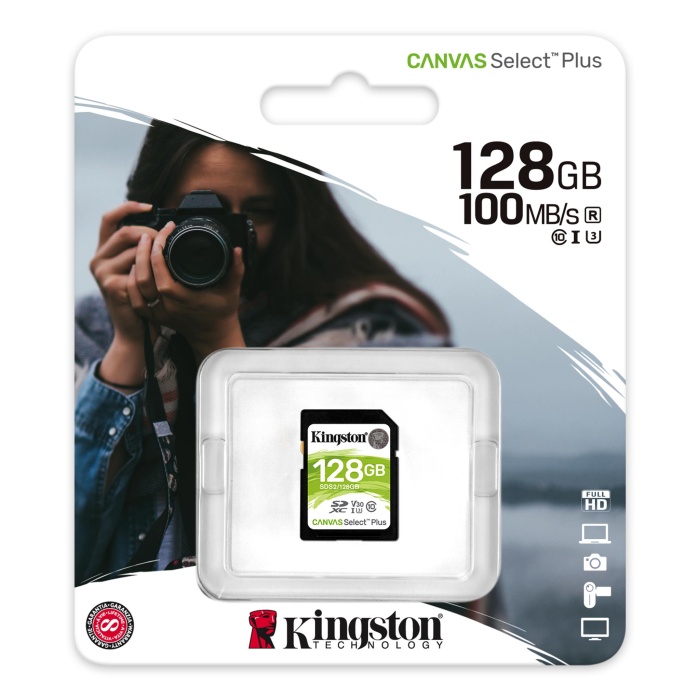 Kingston SDS2-128GB 128GB SDXC Canvas Select Plus 100R C10 UHS-I U3 V30 Hafıza Kartı