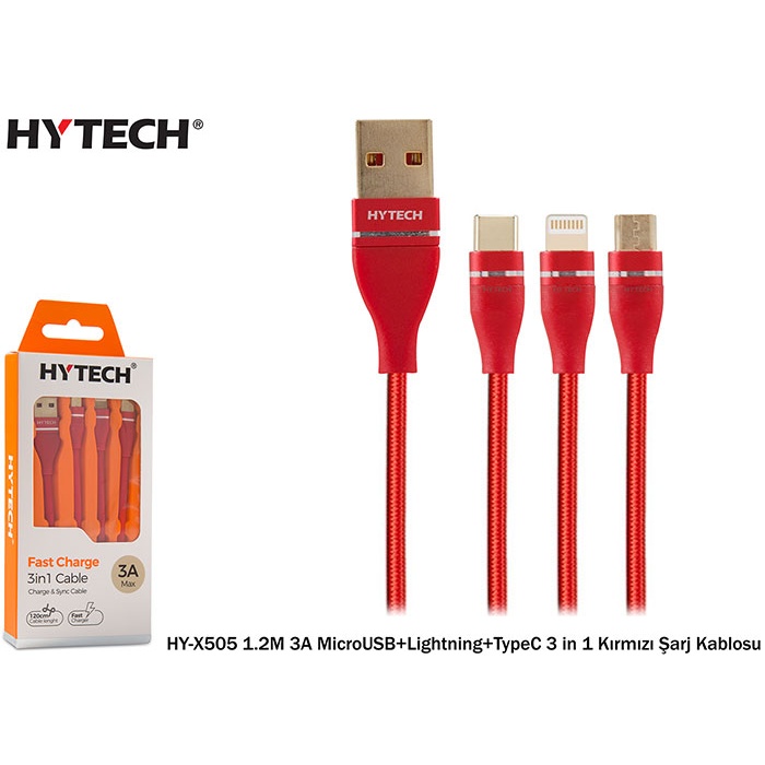 Hytech HY-X505 1.2M 3A MicroUSB+Lightning+TypeC 3