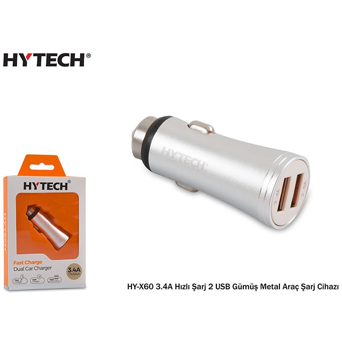 Hytech HY-X60 3.4A Hızlı Şarj 2 USB Gümüş Metal Ar