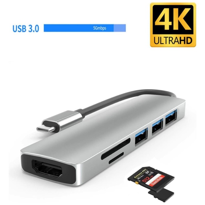 Daytona Airsky Hc-13 Type-C To 3-USB3.0 4K Ultra Hd HDMI Sd Kart Girişli 6IN1 Çevirici Hub Adaptör