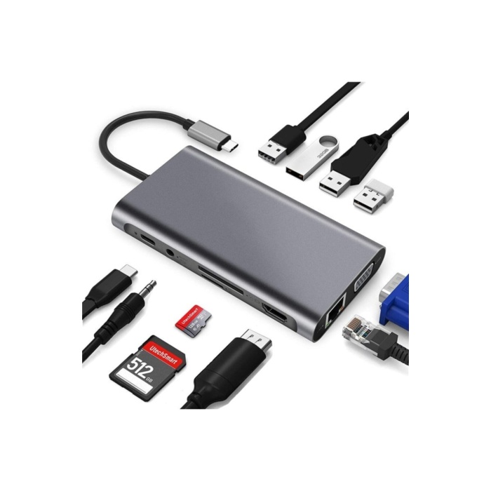 Daytona Fc31 11ın1 Type-c Usb-c To 4-Usb3.0 4k Hdmı Vga 1000 Mbps Rj45 Pd Aux Sd Tf Kart Çevirici