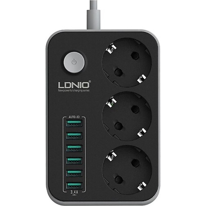 LDNIO Akım Korumalı Priz 1,6mt Kablo Üçlü Anahtarlı 6 x Usb Şarj Upsli Giriş (3G 0,75mm)