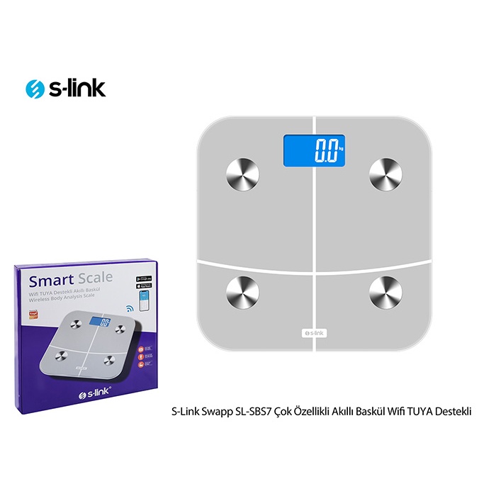 S-Link Swapp SL-SBS7 Çok Özellikli Akıllı Baskül Wifi TUYA Destekli Beyaz