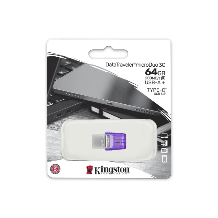 Kingston DTDUO3CG3-64GB DataTraveler microDuo 3C 200MB-s dual USB-A + USB-C Flash Bellek