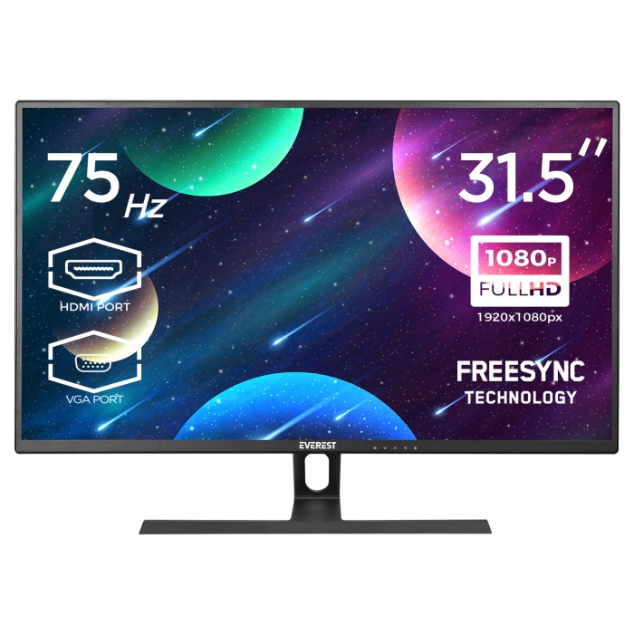 Everest M-835 31.5 75Hz 5ms(GtoG) BOE IPS Freesync+HDR(FW) Full HD Siyah Flat PC Led Monitör