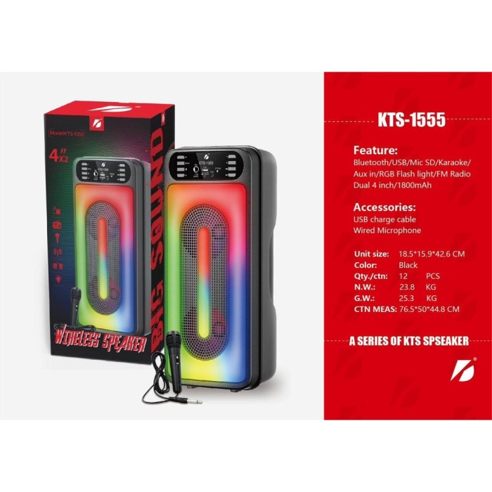 KTS-1555  Siyah Mikrofonlu Bluetooth-Fm-Usb Küçük El Anfisi Usb