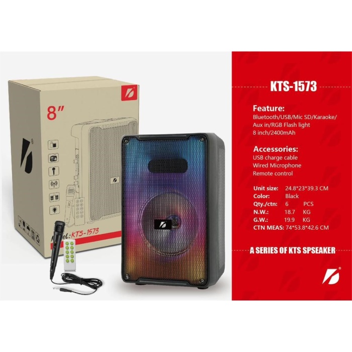 KTS-1573  Mikrofonlu Bleutooth-Fm-Usb Küçük El Anfisi RGB