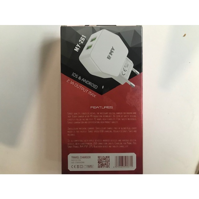 Emy My-261 2.1Mah  2Usb Ev Şarj Kafa