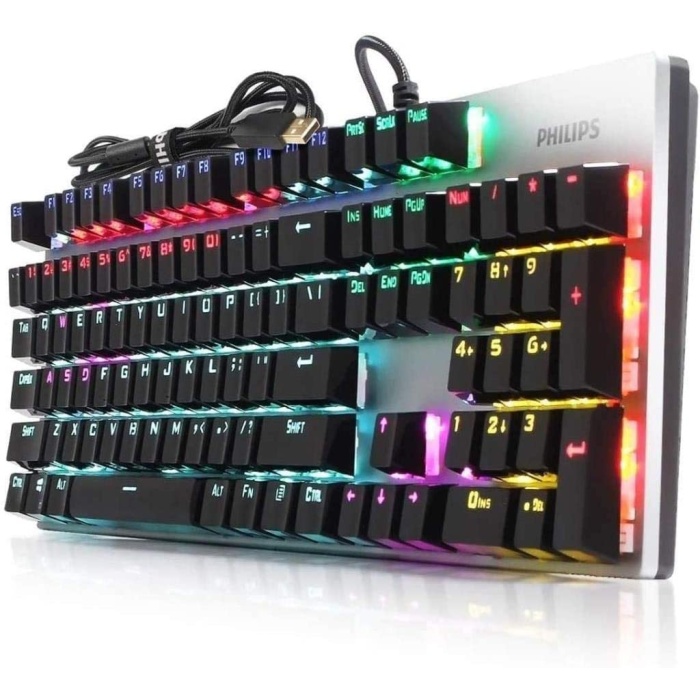 Philips SPK8404  Mekanik Gaming Oyuncu Klavyesi RGB LED IŞIK (Kablo Uzunluğu 1,60cm) Caps Lock Tuşu