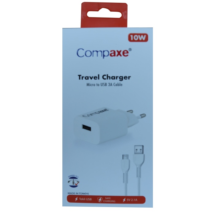 Compaxe CTA-521MU 5v 2.1a 10W 1Mt Usb 3.0 Ev şarj+ Mikro Şarj Kablosu