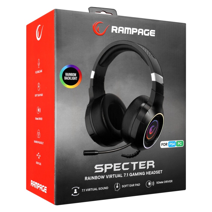 Rampage RM-K56 SPECTER Siyah USB 7.1 Rainbow Ledli Gaming Mikrofonlu Oyuncu Kulaklığı