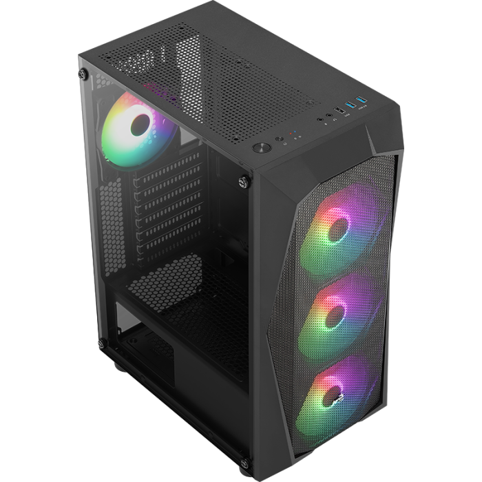 Aerocool AE-FLC-600W 4x120mm FRGB USB 3.0 Micro ATX-Mini ITX Siyah Kasa