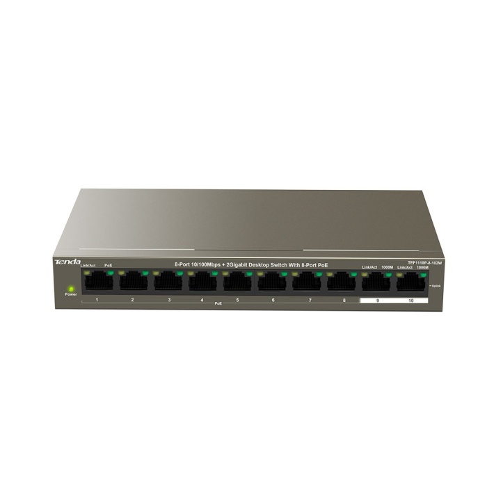 Tenda TEF1110P-8-102W 10 Port 8 Port Poe+ 10-100 + 2 Port 10-100-1000 Switch