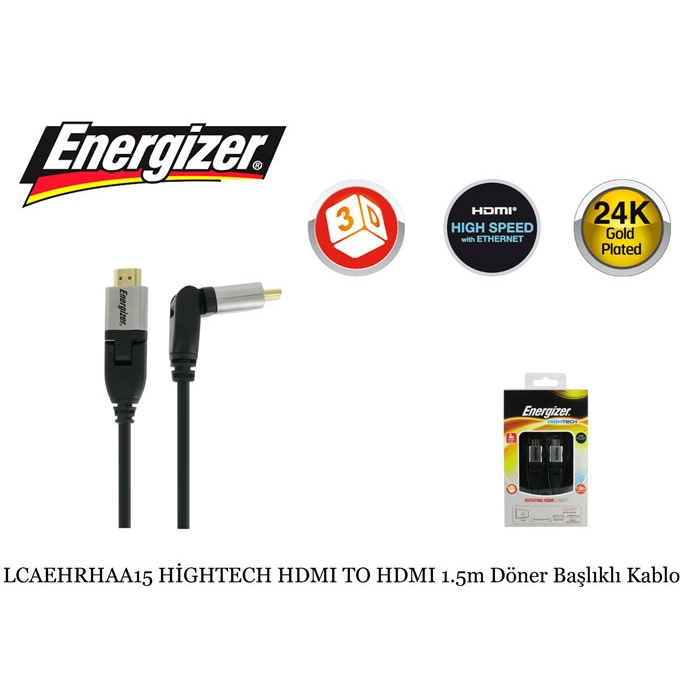 Energizer LCAEHRHAA15 HİGHTECH HDMI TO HDMI 1.5m Döner Başlıklı Kablo