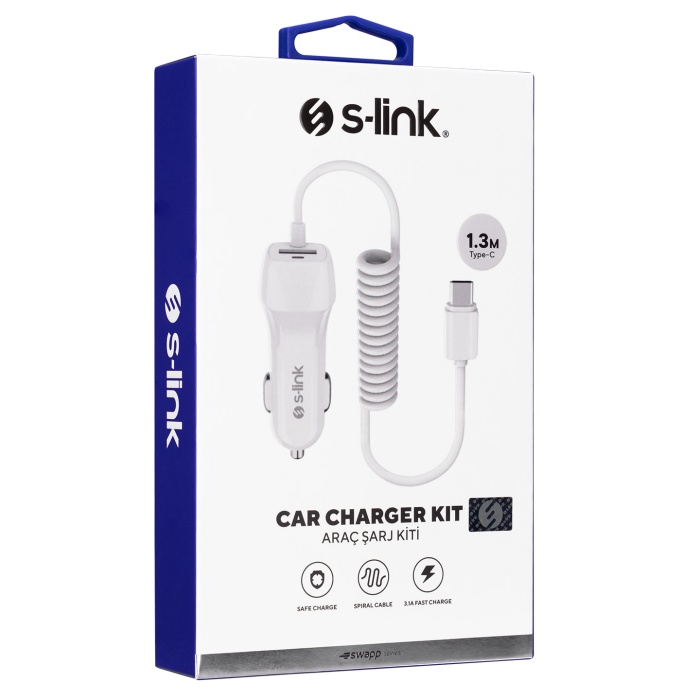 S-link Swapp SW-C735 Type-C Kablolu 5V 3.1A Kablolu Araç Şarj