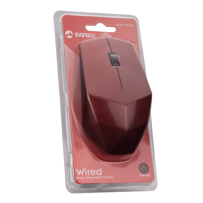 Everest SM-201 Usb Kırmızı 1200dpi Optik Kablolu Mouse