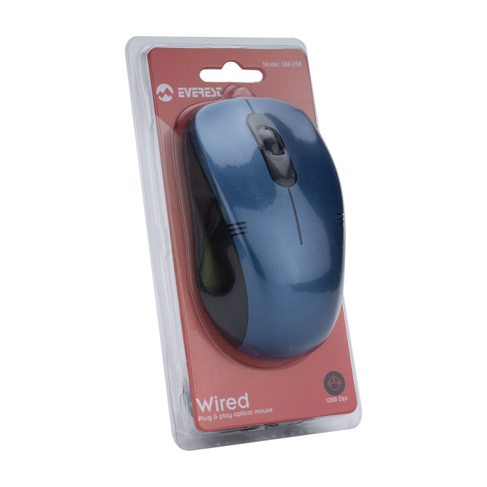 Everest SM-258 Usb Mavi 1200dpi Optik Kablolu Mouse