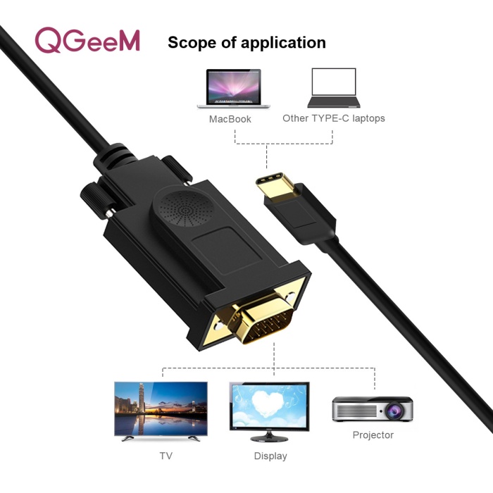 Qgeem QG-UA17 1.8m USB Type-C to Erkek VGA Kablo