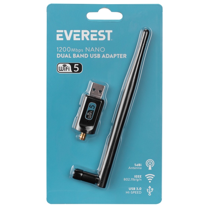 Everest EWN-AC1200 2T2R 1200Mbps 2.4GHz-5GHz Wifi USB3.0 Kablosuz Adaptör