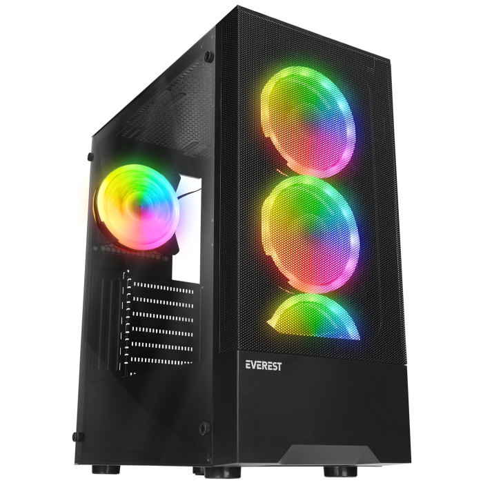 Everest DUSK PEAK 600W Temperli Camlı 4-12cm RGB Fan ATX Mid-T Gaming Oyuncu Kasası