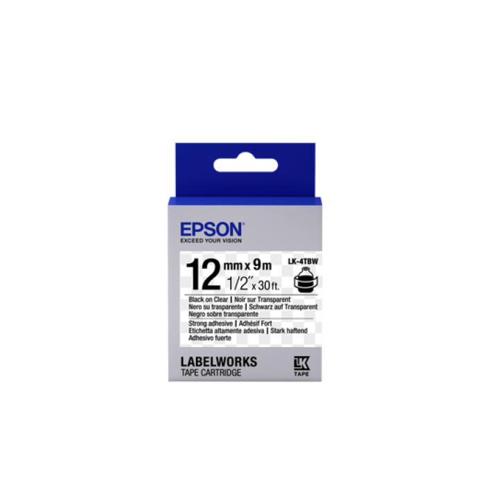 Epson LK-4TBW Strong ŞEFFAF ÜZERİ SİYAH 12MM 9MT