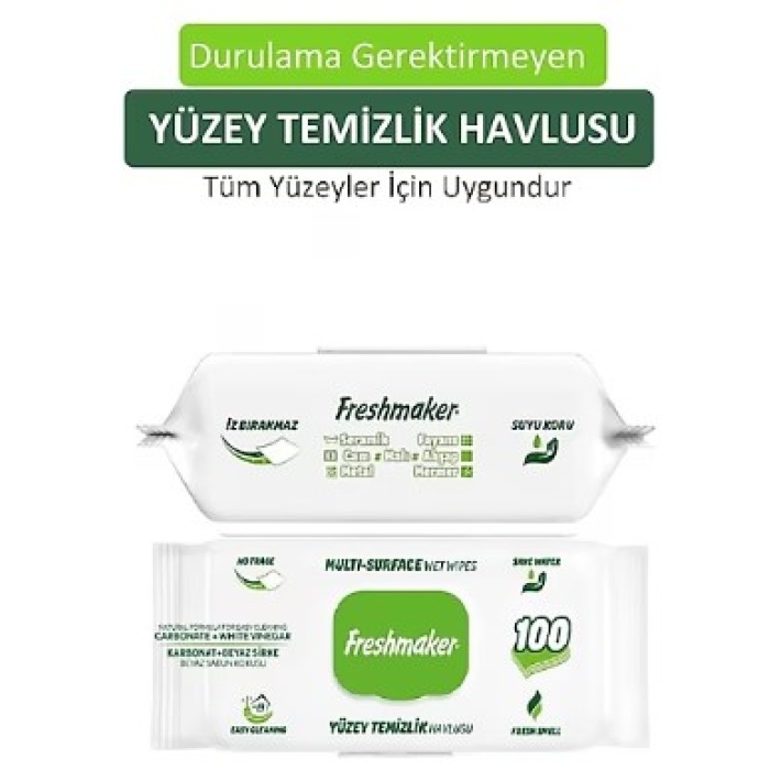 Freshmaker Yüzeysil Yeşil  Islak Mendil 100lü Karbonatı+Beyaz Sirke)(Mermer-Ahşap-Metal-Seramik)